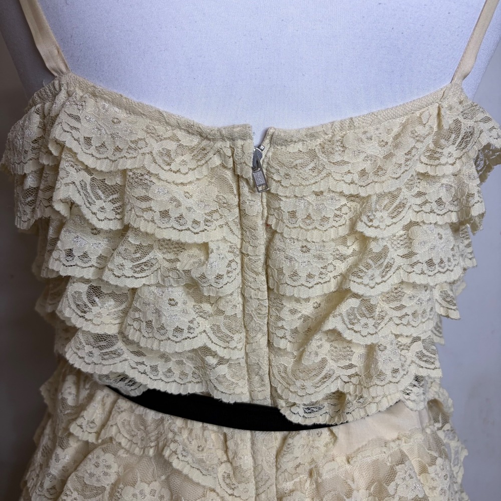 Anthropologie Maeve Ivory Lace Slip Dress 4 Tiered Ruffle Cottagecore A-Line - Picture 7 of 11